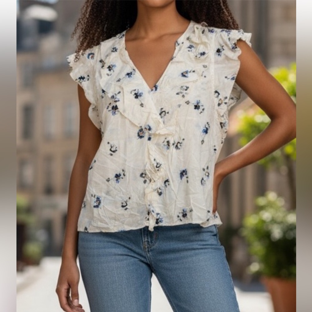 Universal Thread Boho Ruffle Floral V-Neck Blouse XS | NWT